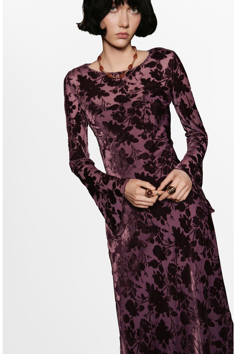long sleeve burnout velvet cocktail dress Angela Mulberry Velvet Burnout Long Sleeve Maxi Dress - XS Size - Women's Dresses