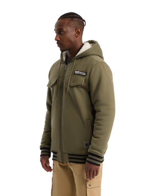 Ecko Unltd Reknown Faux Shearling Varsity Jacket In Olive