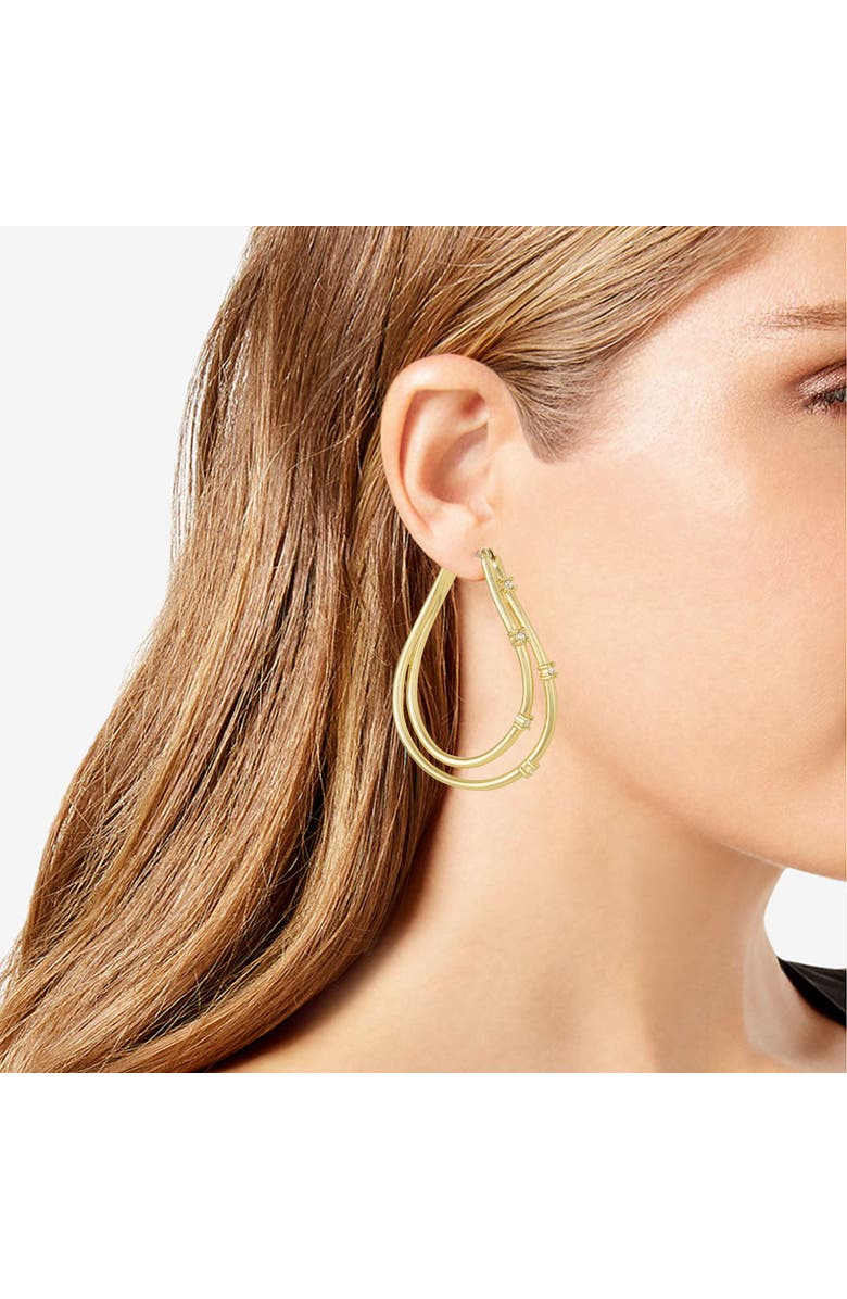 Vince Camuto Teardrop Hoop Earrings with Stone Accents, Alternate, color, 14K Gold Plated
