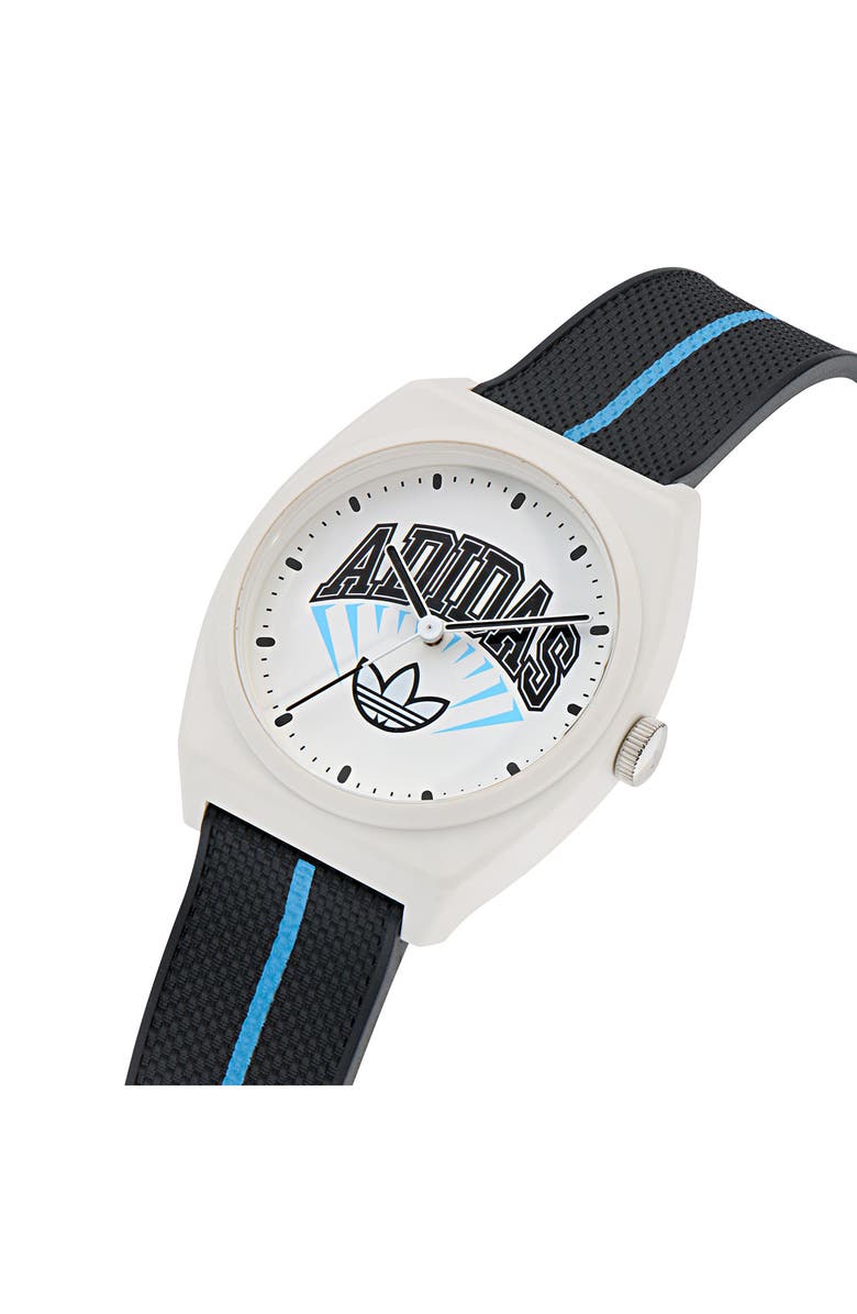 adidas AO Street Project 2 White Logo Graphic Resin Strap Watch, 38mm, Alternate, color, Black