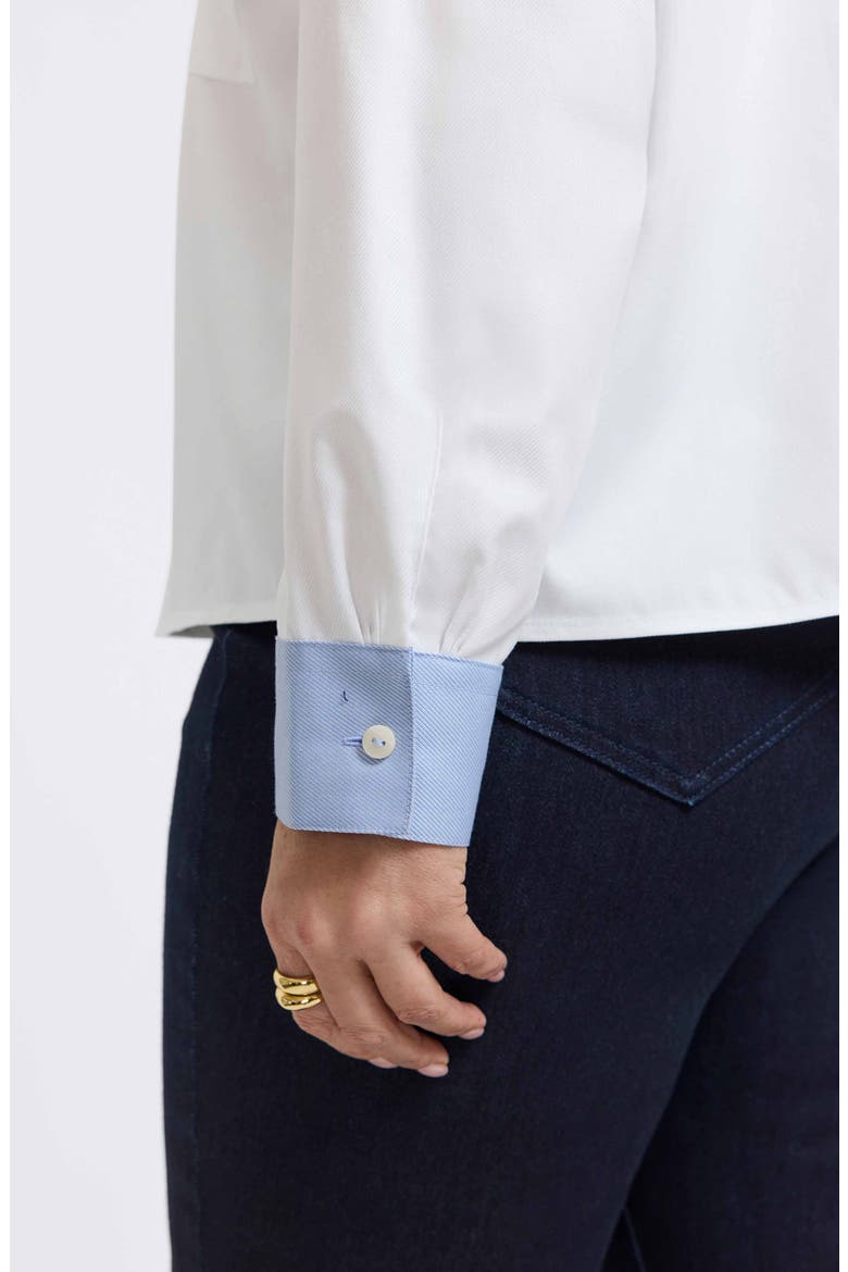 Marina Contrast Trim Cotton Button-Up Shirt, Alternate, color, WHITE