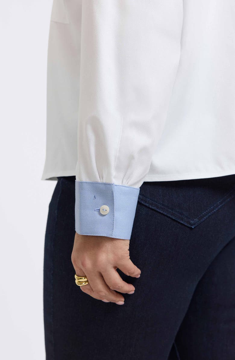 Foxcroft Marina Contrast Trim Cotton Button-Up Shirt, Alternate, color, White Multi