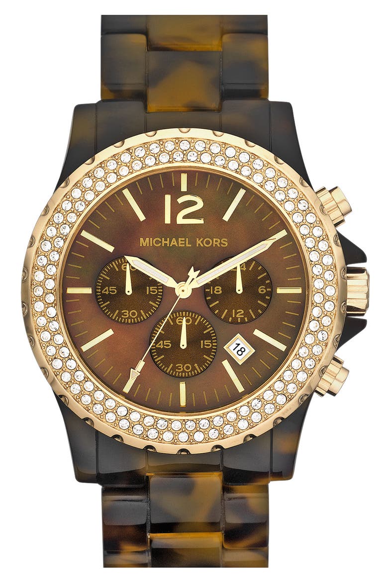 Michael Kors 'Madison' Crystal Bezel Watch, Main, color, TORTOISE