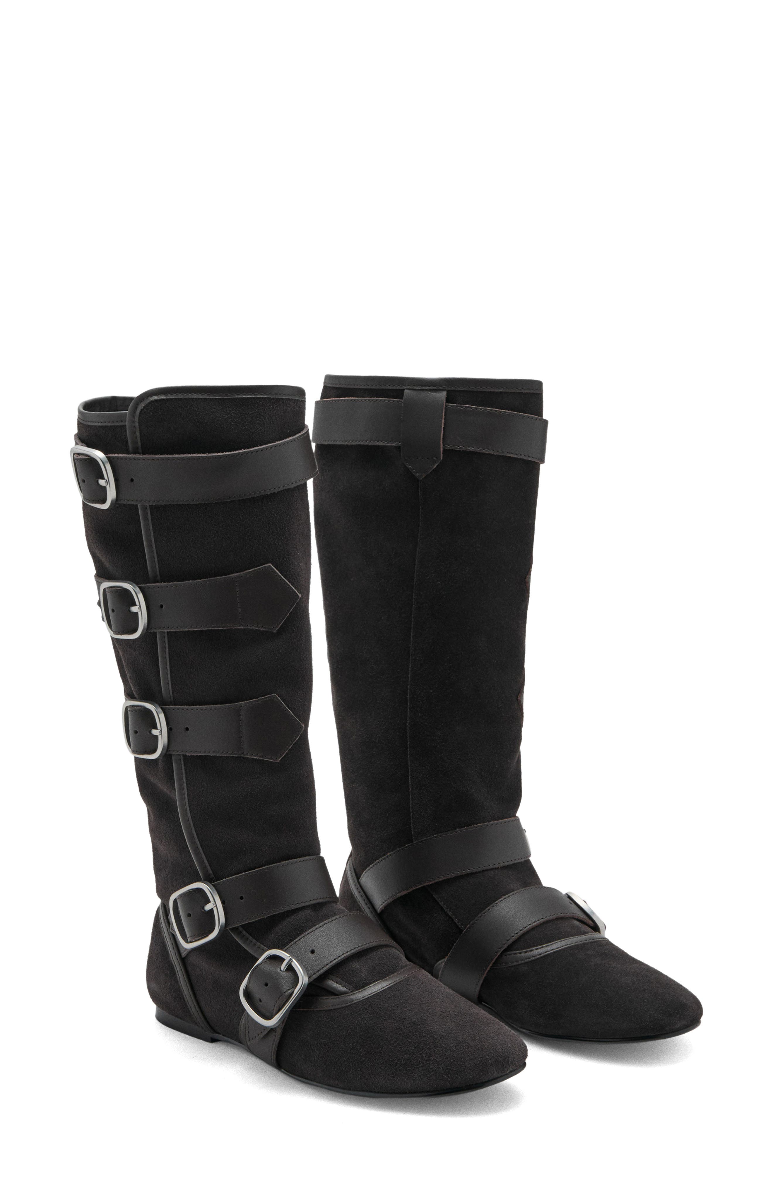 MANGO Suede Buckle Boot, Main, color, Dark Heather Grey