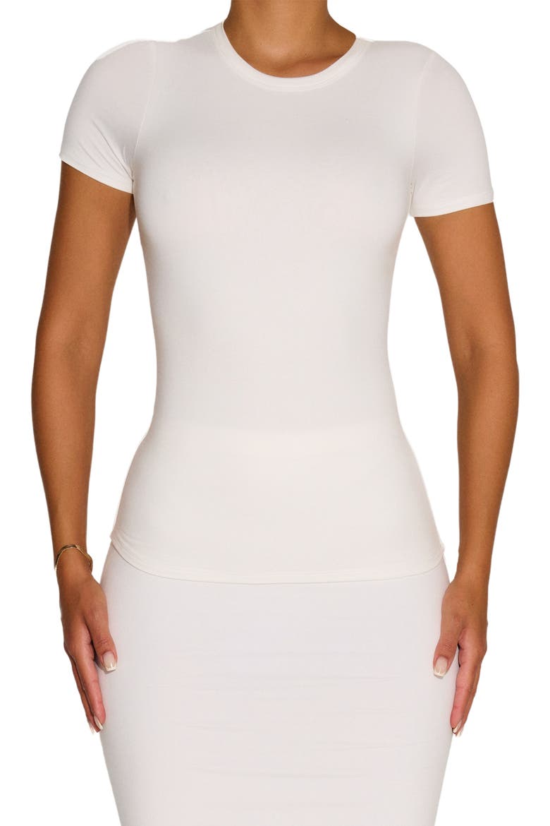 Bare Short Sleeve Crew Top, Main, color, WHITE