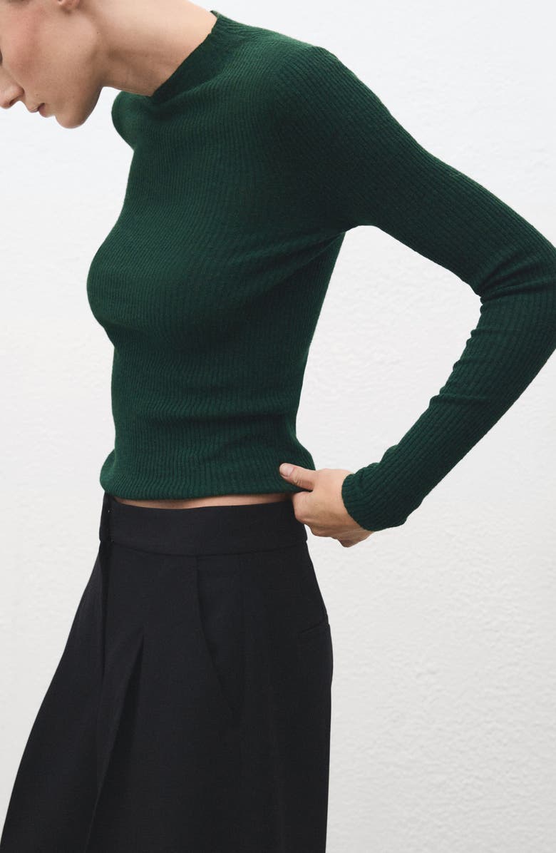 MANGO Mock Neck Rib Sweater, Alternate, color, Dark Green