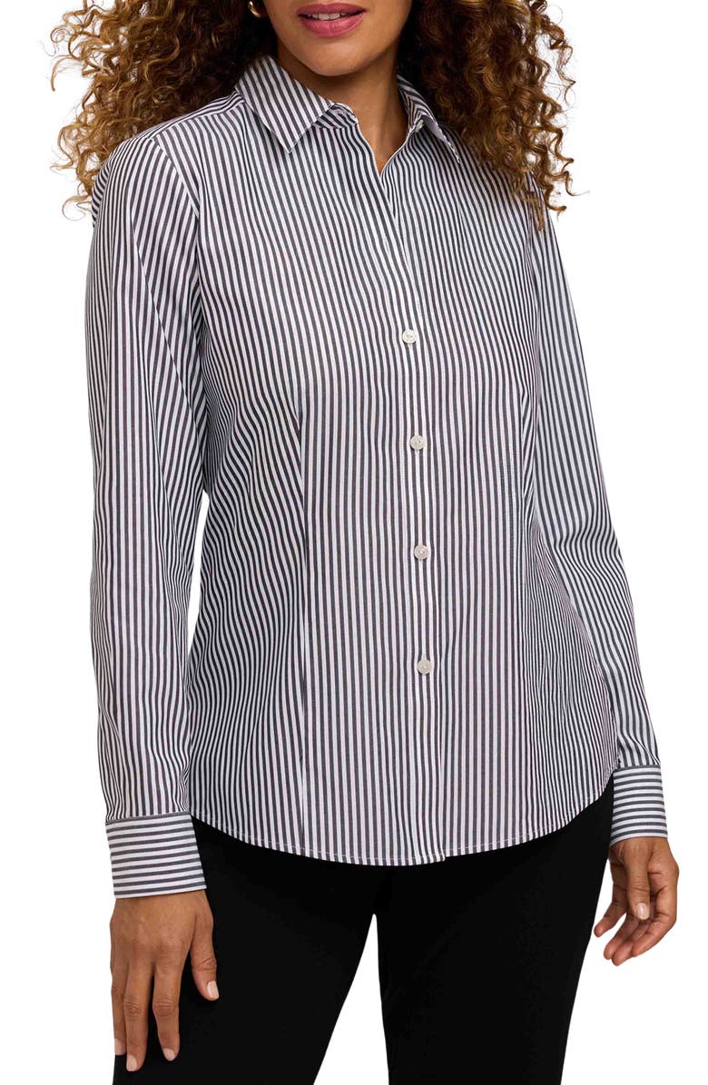 Foxcroft Dianna Stripe Cotton Button-Up Shirt, Main, color, Black/ White
