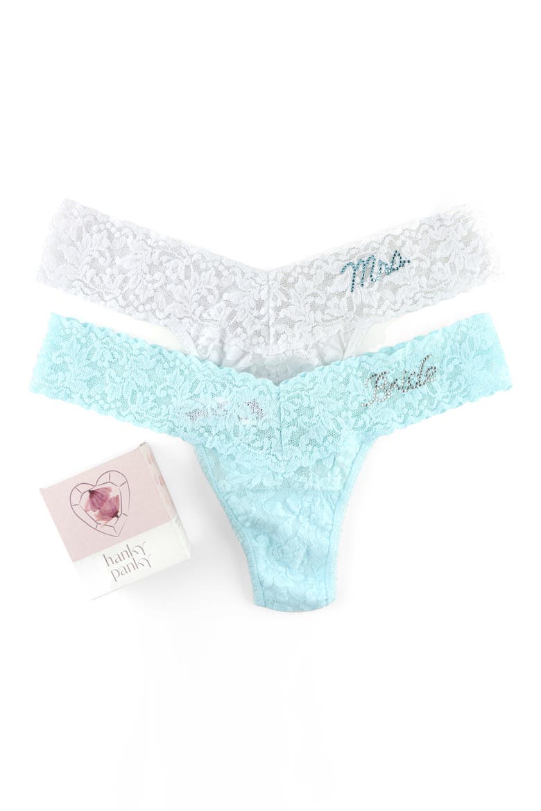 Bride 2-Pack Original Rise Lace Thongs, Alternate, color, CELESTE/ WHITE