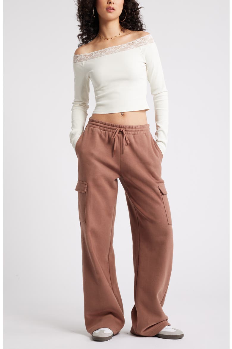 Baggy Wide Leg Cargo Sweatpants, Alternate, color, BROWN TOPAZ