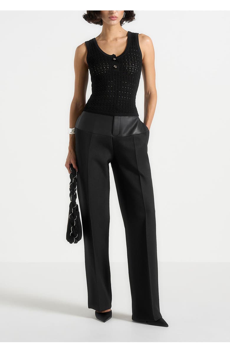 Manière De Voir Nora Pointelle Knitted Vest with Knot Button, Alternate, color, Black