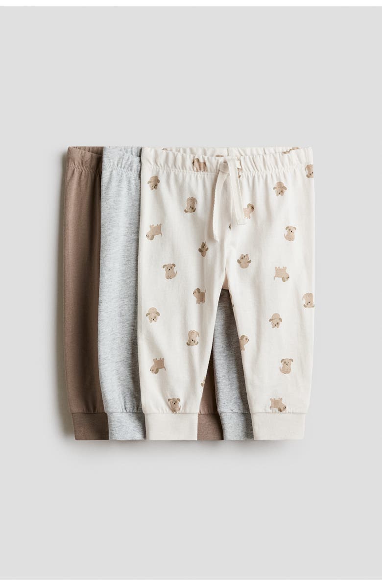 H&M 3-pack Cotton Jersey Joggers, Main, color, Brown/Dogs