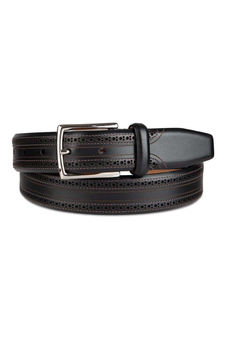 Brogue Leather Belt, Main, color, BLACK