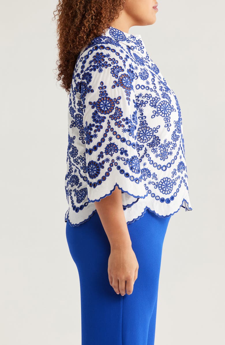 Anne Klein Embroidered Eyelet Cotton Button-Up Shirt, Alternate, color, 