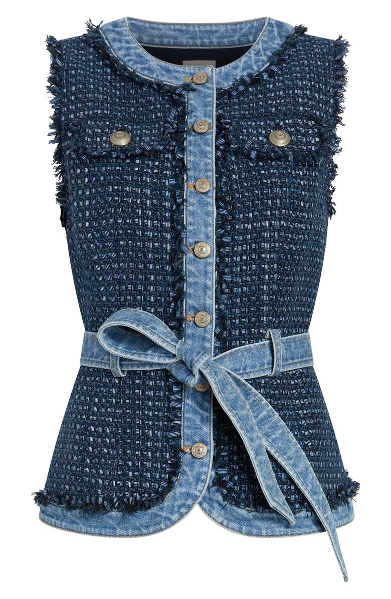 Cinq à Sept Joans Belted Tweed Denim Trim Vest, Alternate, color, Blue Haze/ Indigo Multi