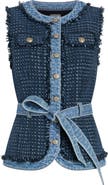 Cinq à Sept Joans Belted Tweed Denim Trim Vest
