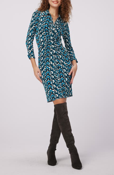Sheska Geo Print Ruched Shirtdress