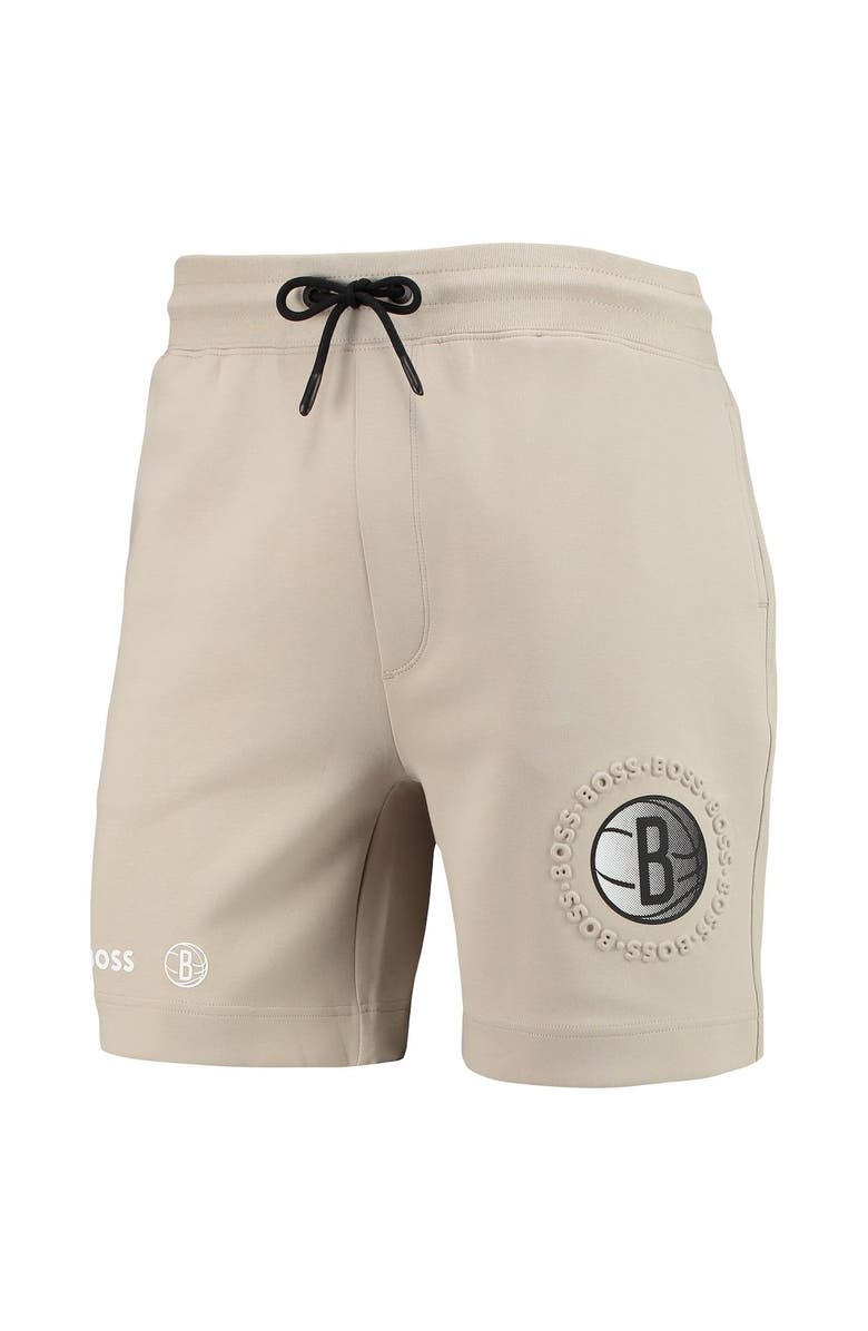 BOSS Men's NBA x Hugo Boss Oatmeal Brooklyn Nets Slam Shorts, Alternate, color, 