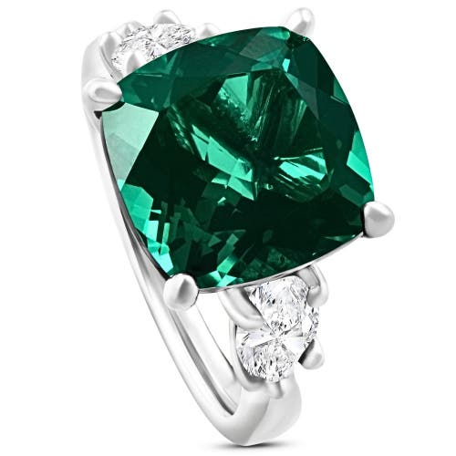 Bliss Diamond 7.55ct Green Cushion Emerald & Marquise Three Stone Ring 14k Gold Lab Grown In Gold