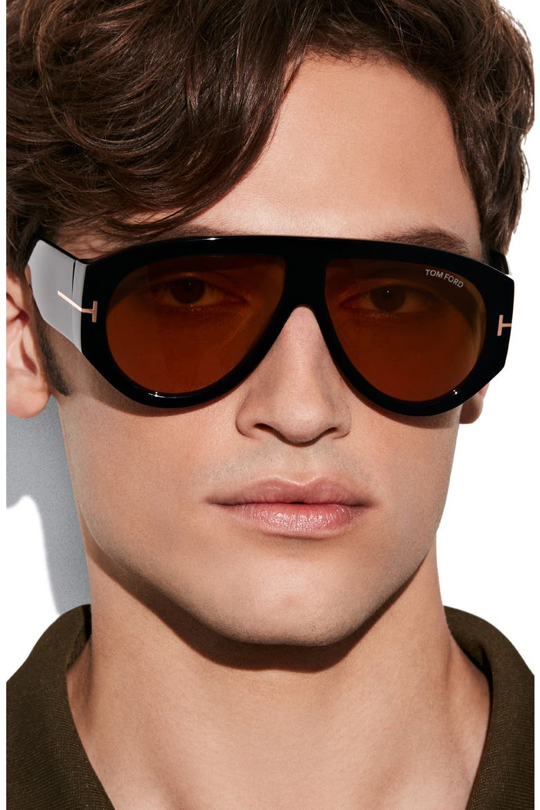 Bronson 60mm Aviator Sunglasses, Alternate, color, SHINY BLACK / YELLOW LENSES