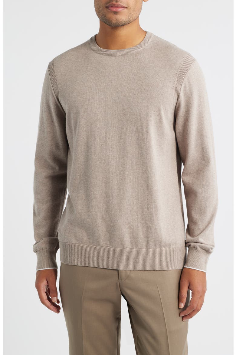 Grassi Crewneck Cotton & Cashmere Sweater, Main, color, KHAKI
