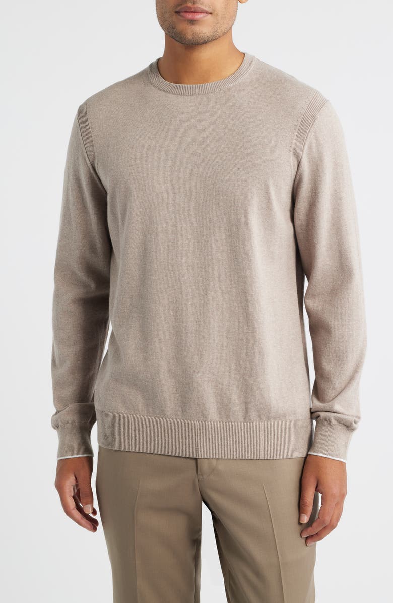 Jack Victor Grassi Crewneck Cotton & Cashmere Sweater, Main, color, Khaki