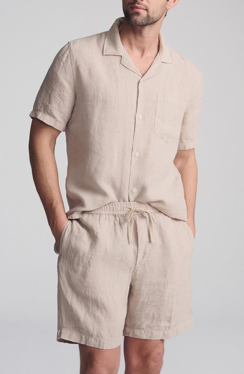 Mavi Jeans Linen Camp Shirt, Alternate, color, Sand