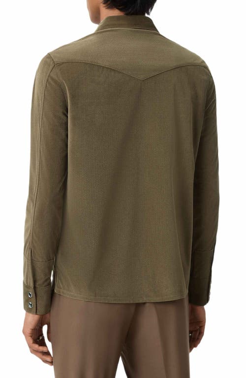 John Varvatos Andres Western Herringbone Faux Suede Snap-up Shirt In Brown