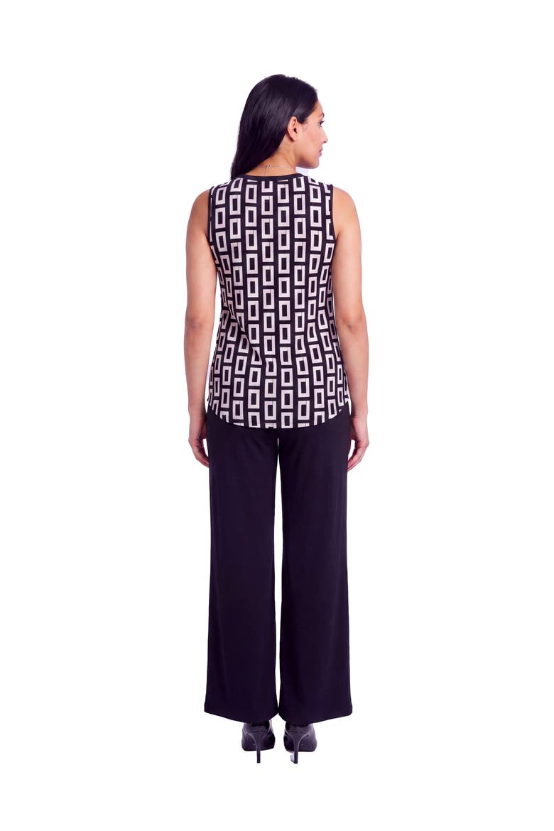 Maternity Essential Geometric Print V-Neck Round Hem Top and Flared Pant Set, Alternate, color, Black Multi
