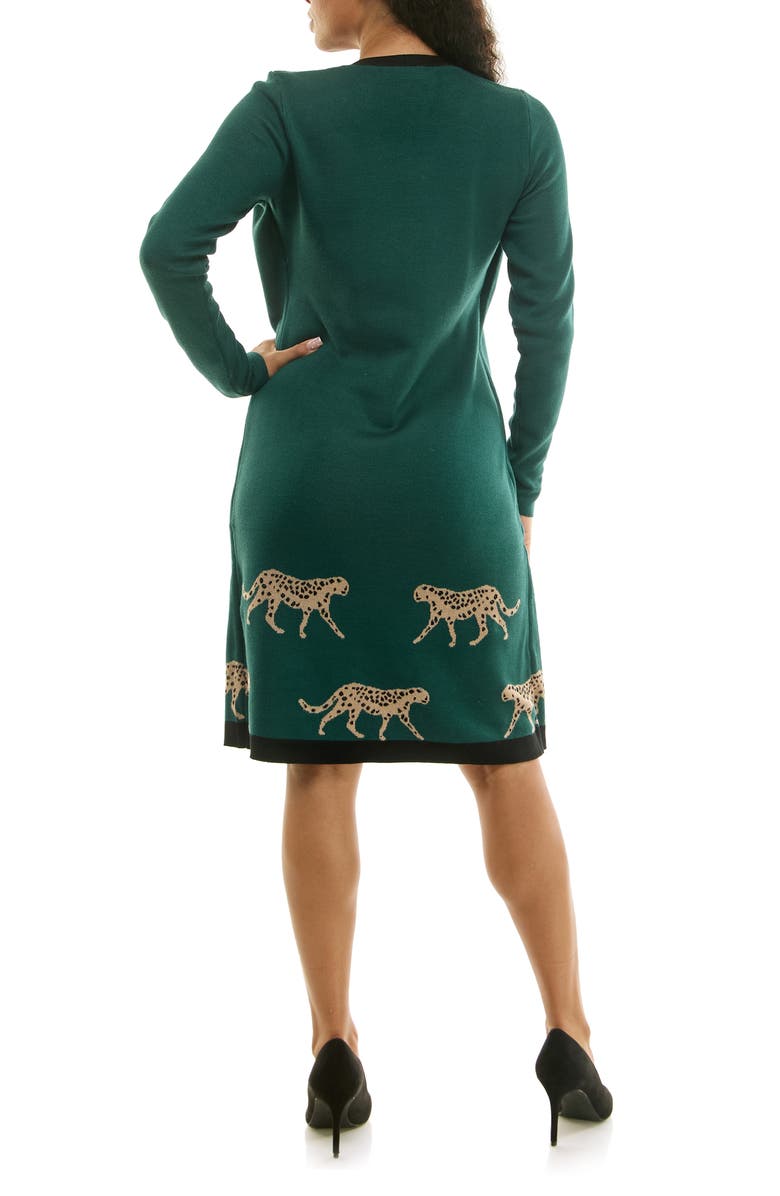 Nina Leonard Long Sleeve Twofer Dress, Alternate, color, Deep Green/ Black Multi