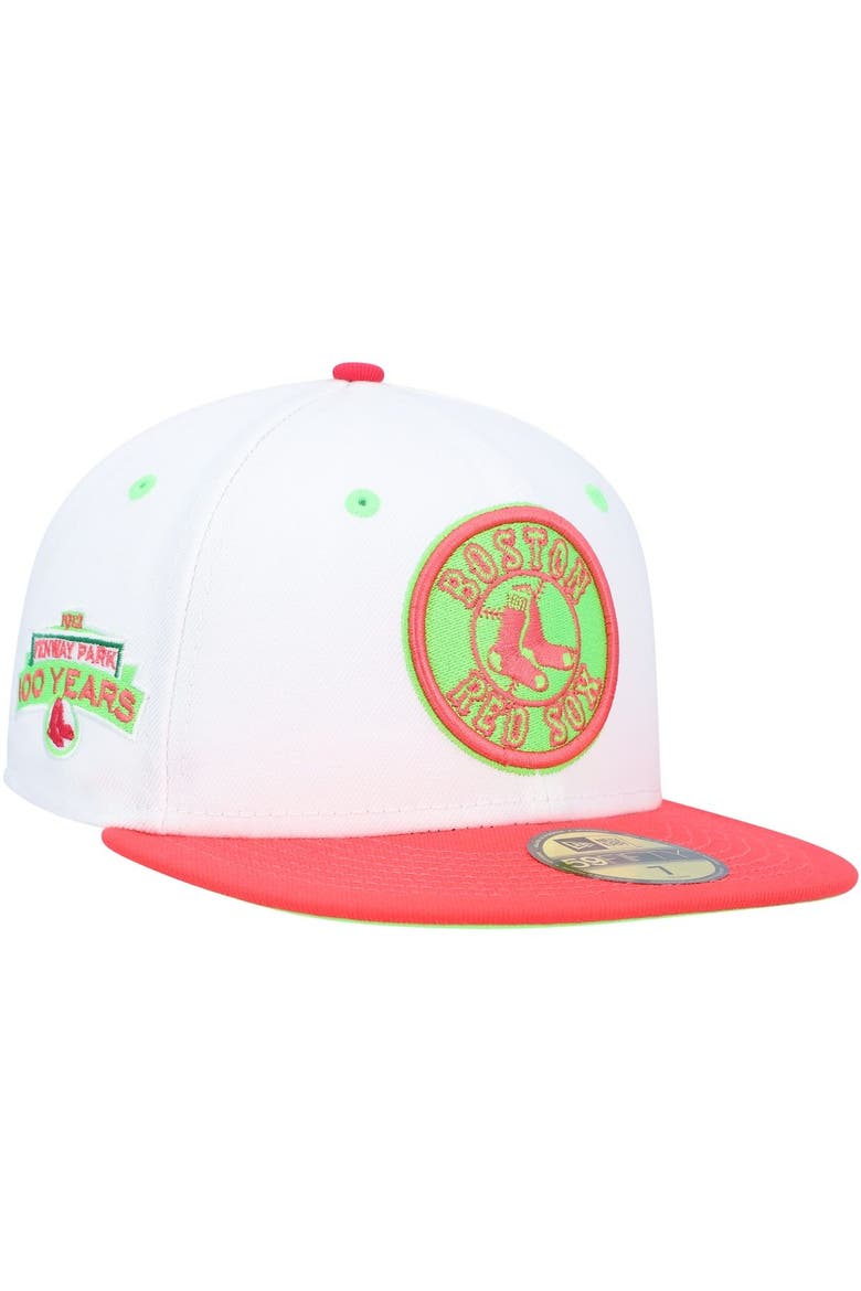 Men's New Era White/Coral Boston Red Sox  Fenway Park 100th Anniversary  Strawberry Lolli 59FIFTY Fitted Hat, Main, color, White
