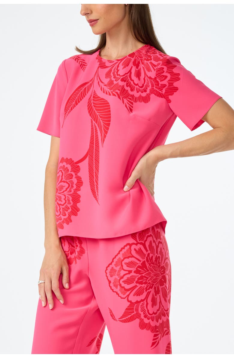Trina Turk Sugarhill Short Sleeve Printed Top, Alternate, color, Rosewater/Reina Red