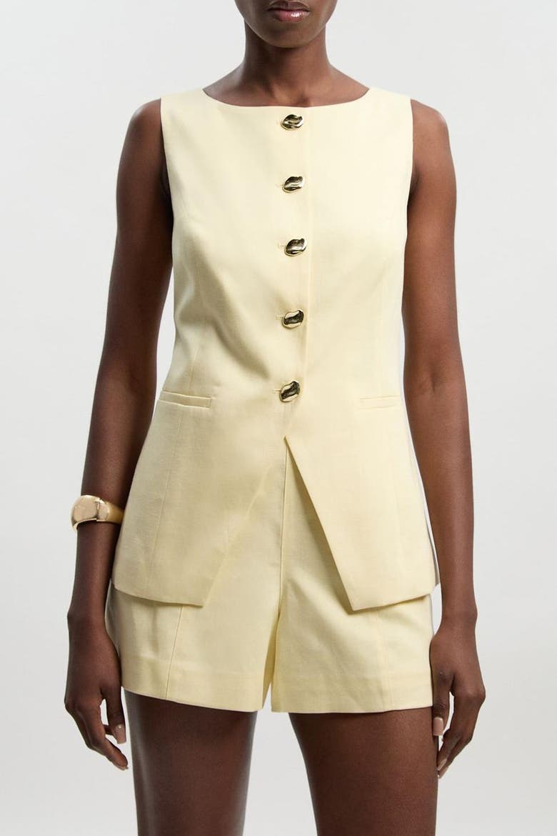 Tailored Button Detail Shorts, Alternate, color, Lemon