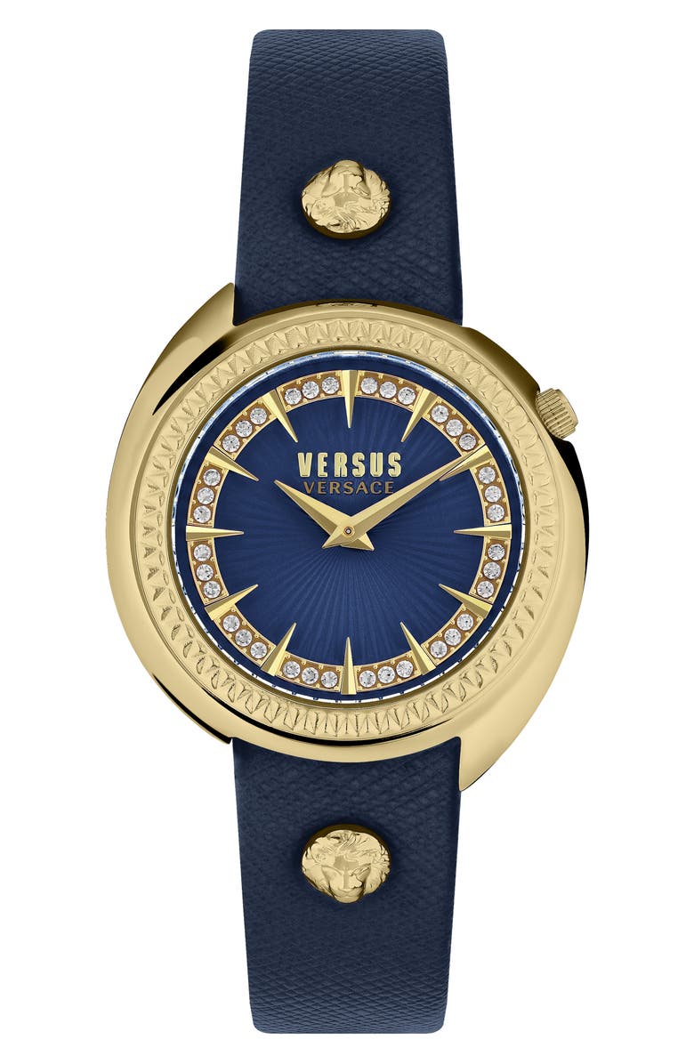 VERSUS Versace Tortona Leather Strap Watch, 38mm, Main, color, Ip Yellow Gold