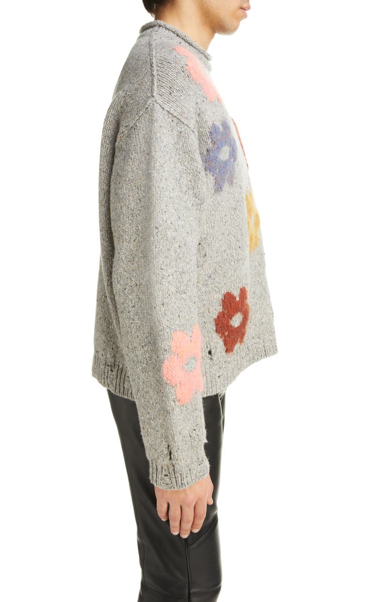 Acne Studios Floral Intarsia Wool Blend Sweater, Alternate, color, 