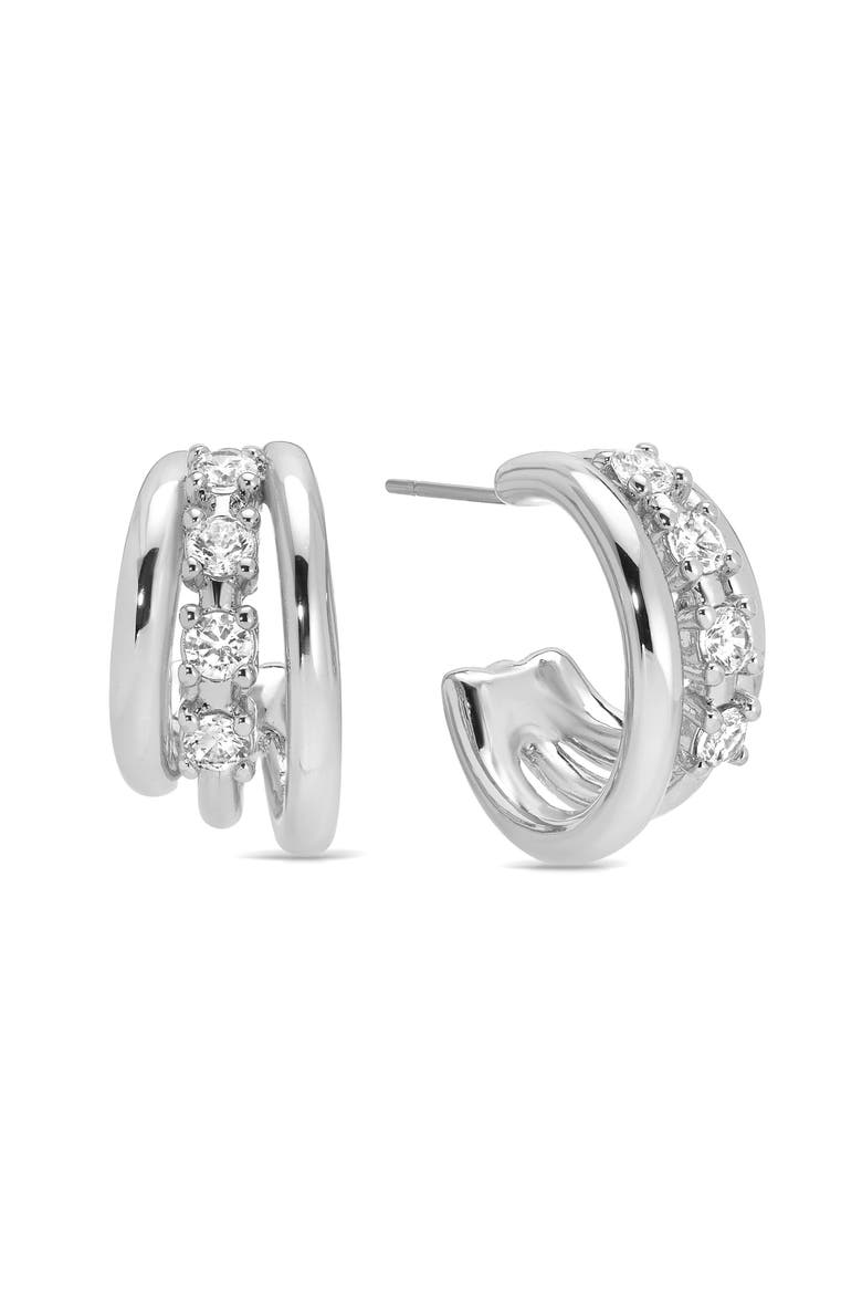 Mini Gleam Cubic Zirconia Hoop Earrings, Main, color, SILVER