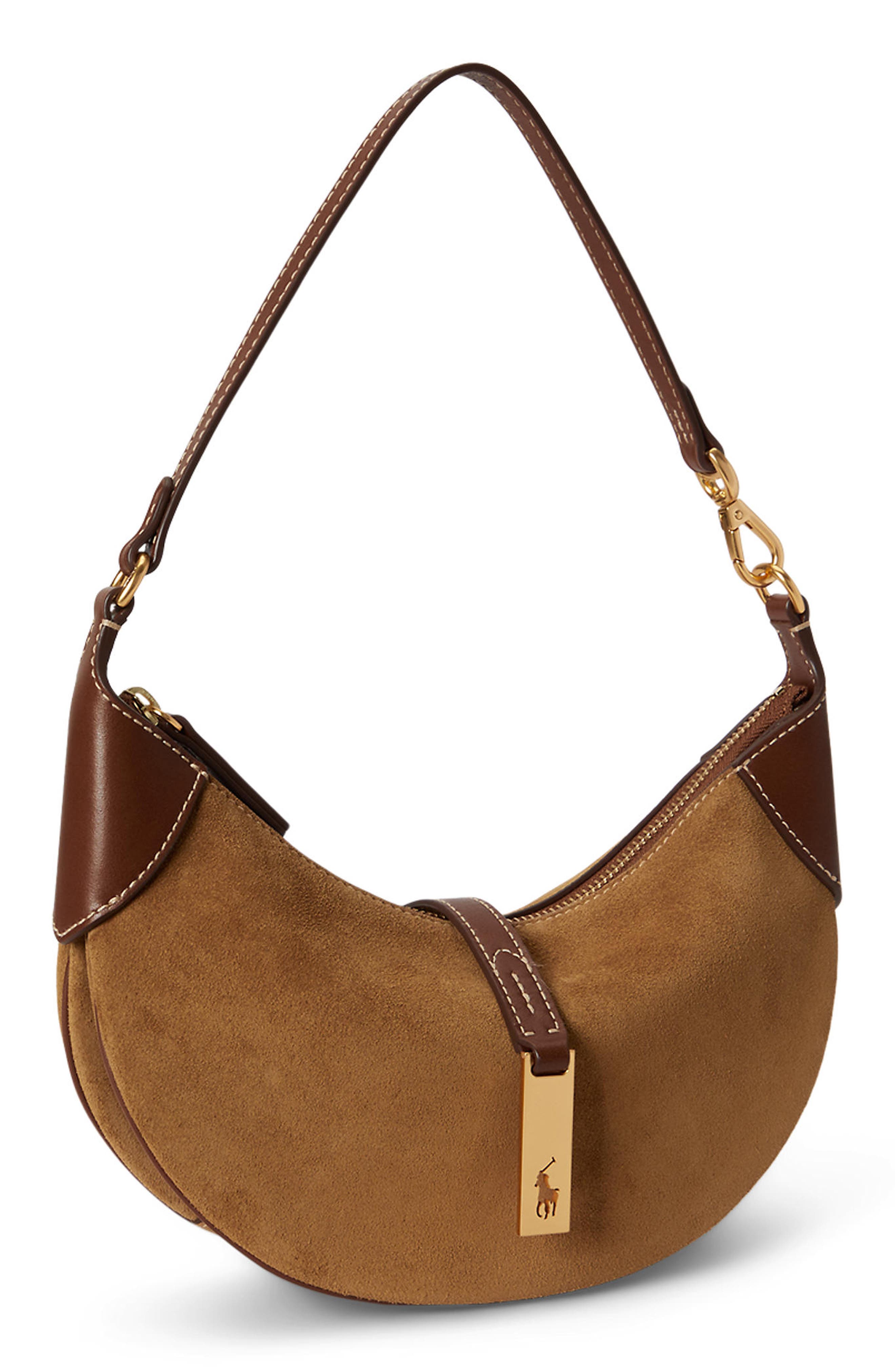 Polo ID Mini Suede & Leather Shoulder Bag, Alternate, color, CLAY/ TOBACCO