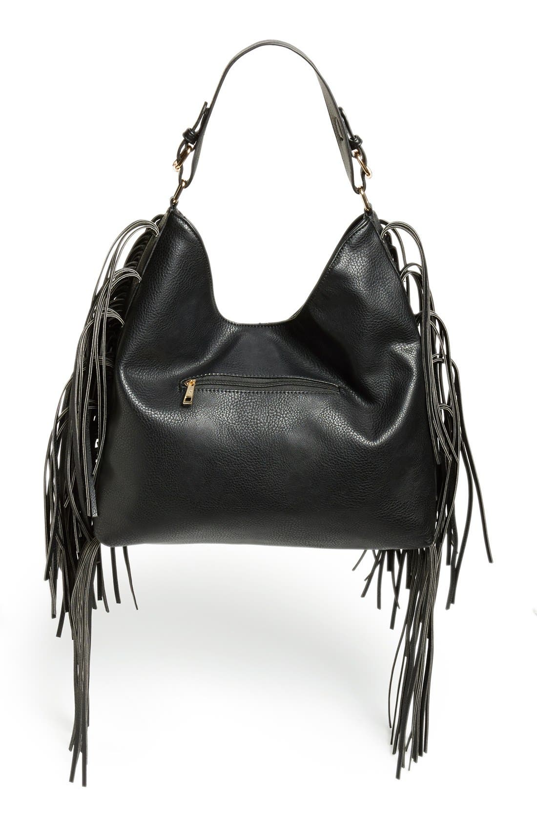 Sole Society 'Remy' Fringe Faux Leather Hobo, Alternate, color, 