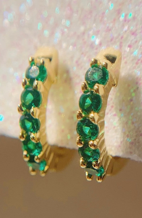 Little Sky Stone Birthstone Huggies In Green