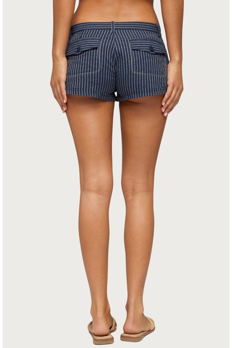Lina Pinstripe Micro Shorts, Alternate, color, NAVY