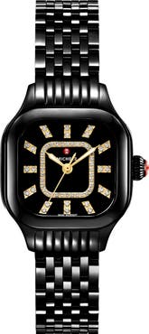 MICHELE Meggie Noir Diamond Dial Bracelet Watch, 29mm