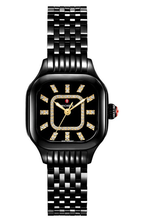 Michele Meggie Noir Diamond Dial Bracelet Watch, 29mm In Black