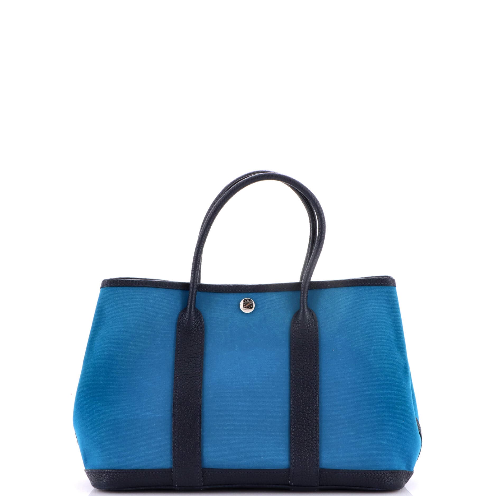 Pre-Owned Hermes Garden Party Tote Toile and Leather 30, Alternate, color, Bleu Izmir