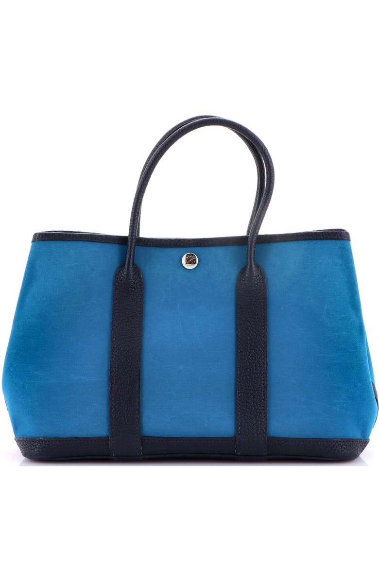 Pre-Owned Hermes Garden Party Tote Toile and Leather 30, Alternate, color, Bleu Izmir
