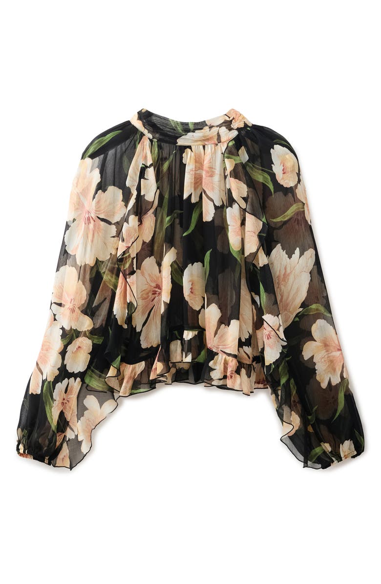 MANGO Floral Semisheer Top, Alternate, color, Black