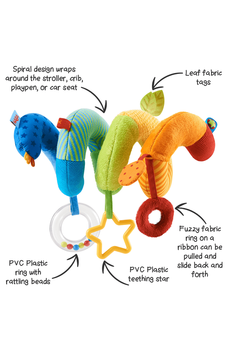 HABA Rainbow Activity Spiral Car Seat Toy and Stroller Toys for Baby 0-6 Months - Baby Travel Toy with Rattle Teething Element and Sensory Activities, Alternate, color, Multi