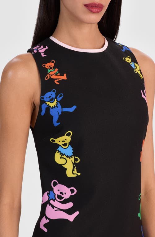 Alice And Olivia Clyde Bear-printed Mini Dress In Black