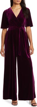 Eliza J Wide Leg Faux Wrap Velvet Jumpsuit