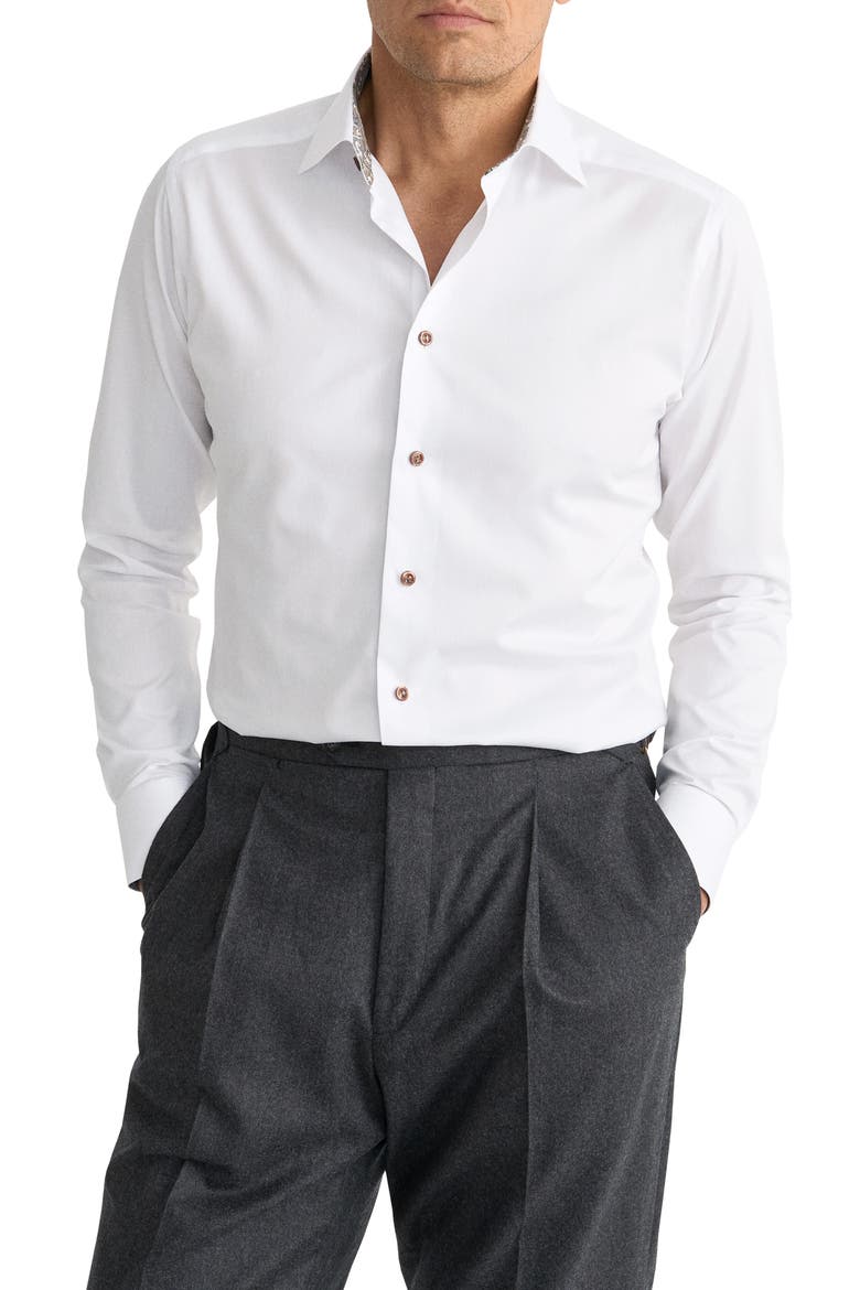 Slim Fit Solid Cotton Shirt with Paisley Trim, Main, color, WHITE