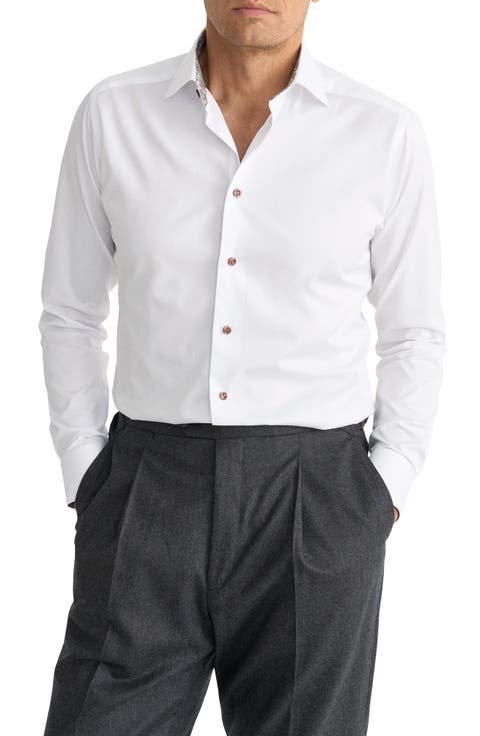 Slim Fit Solid Cotton Shirt with Paisley Trim