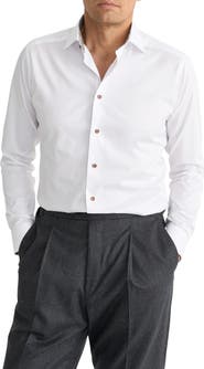 Eton Slim Fit Solid Cotton Shirt with Paisley Trim